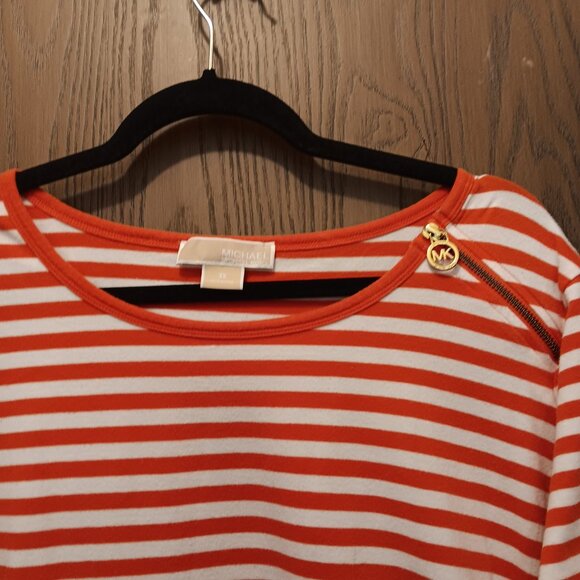 MICHAEL Michael Kors plus size women's shoulder zipper orange & white T-shirt 3X - Picture 3 of 13